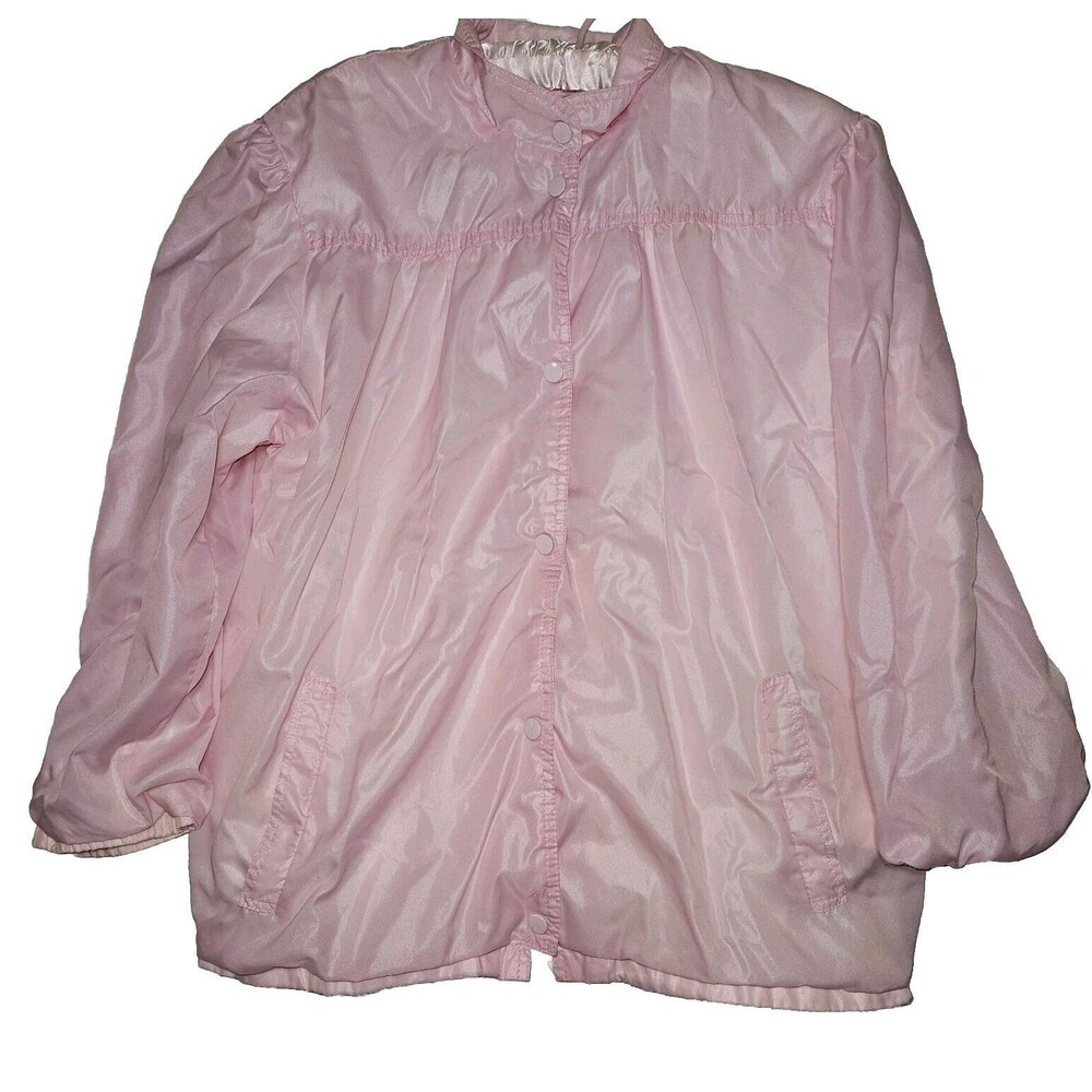 Vintage Baby Pink Wind Breaker Jacket Puffed Sleeves 18W Cottagecore Pastel 90s